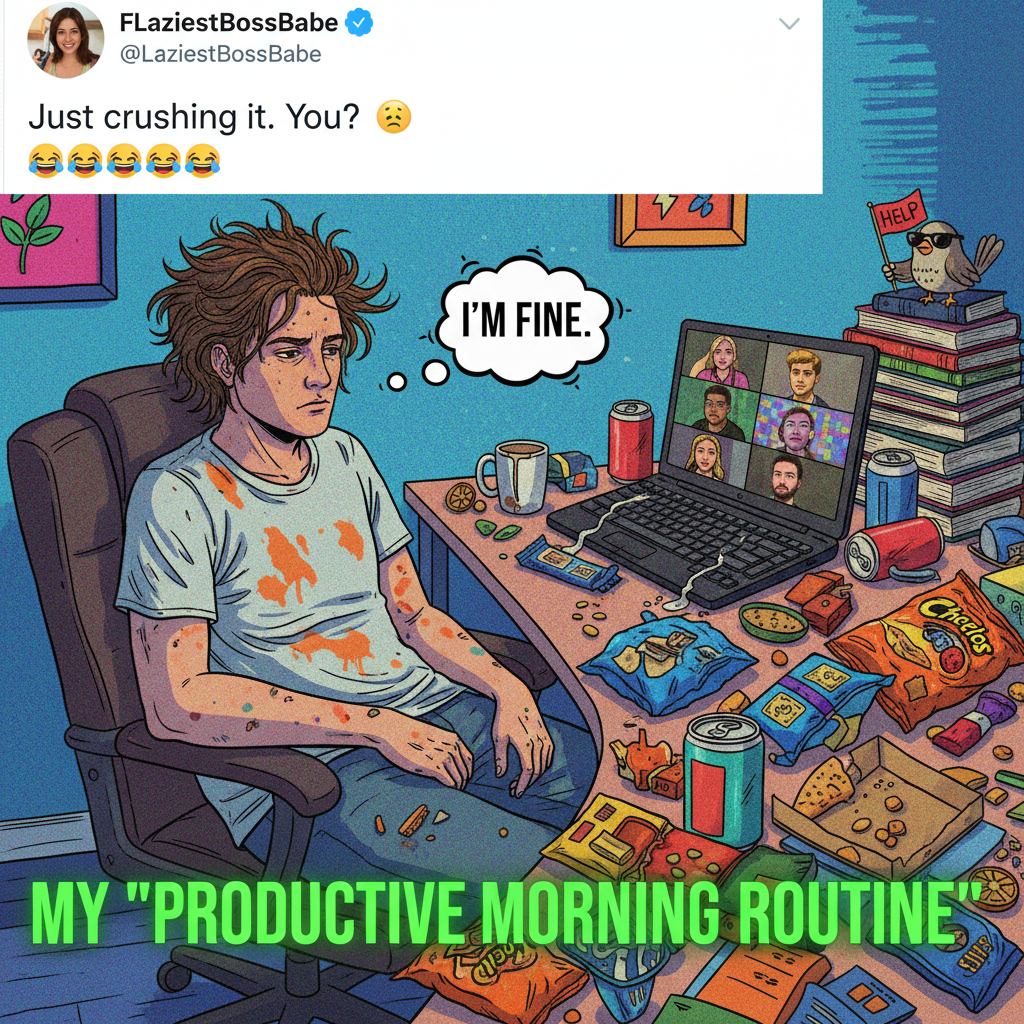 My WFH 'office' is 80% snack wrappers, 20% existential dread. Productivity: 0%.