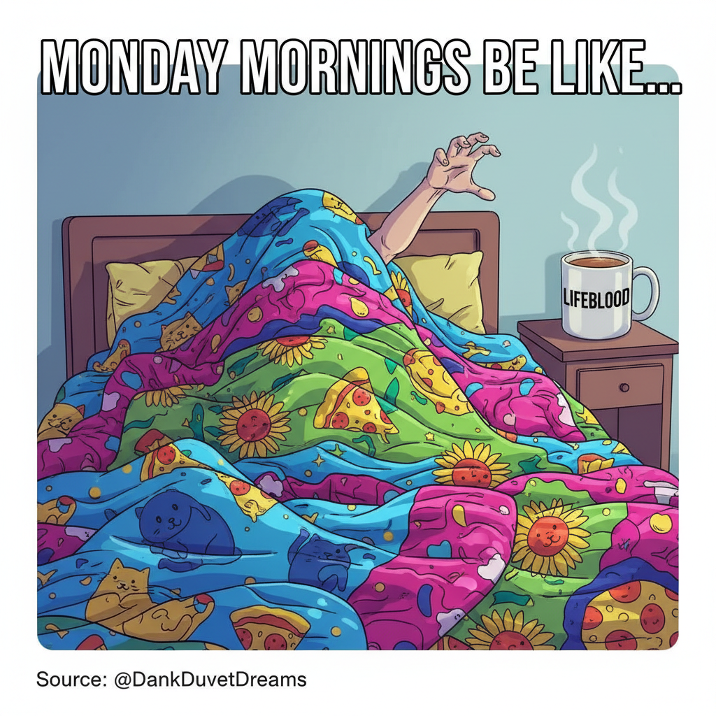 My Monday morning mood is currently 'still in bed, contemplating my life choices'.