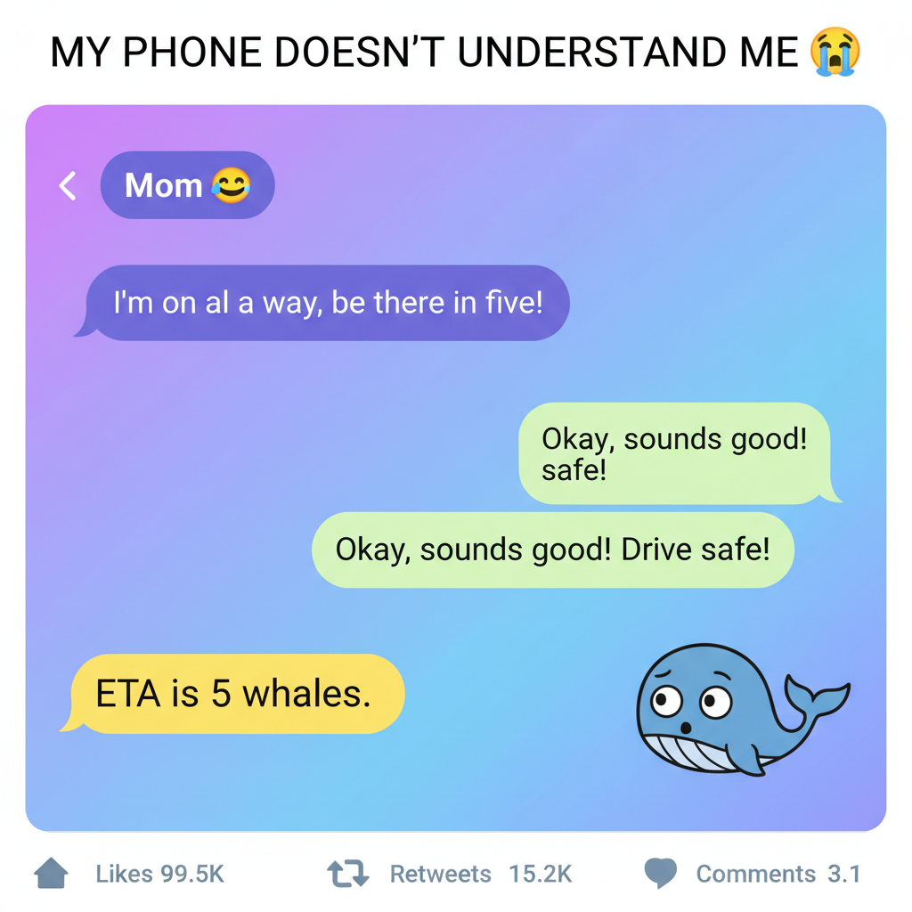 Autocorrect changed 'I'm on my way' to 'I'm on my whale'. My boss is confused.