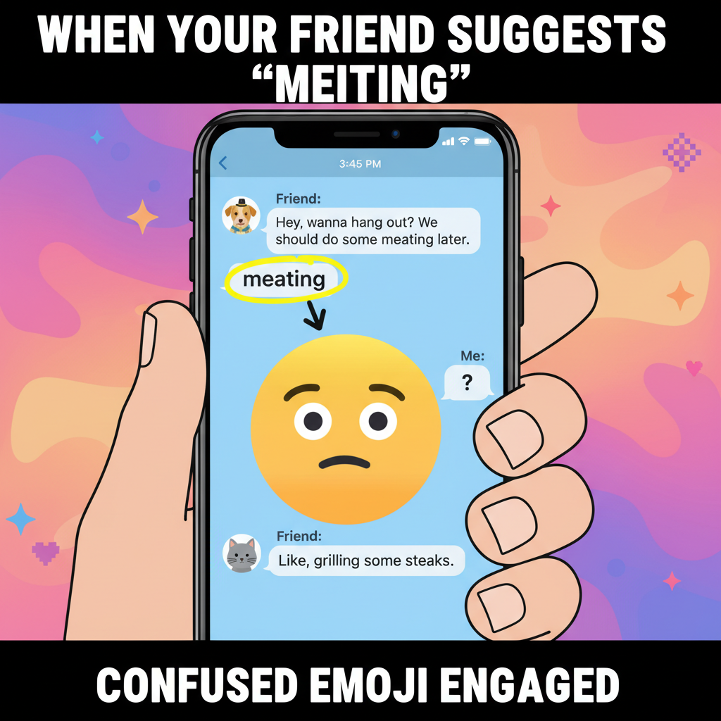 Autocorrect changed 'meeting' to 'meating'. My boss is now very confused. 🥩