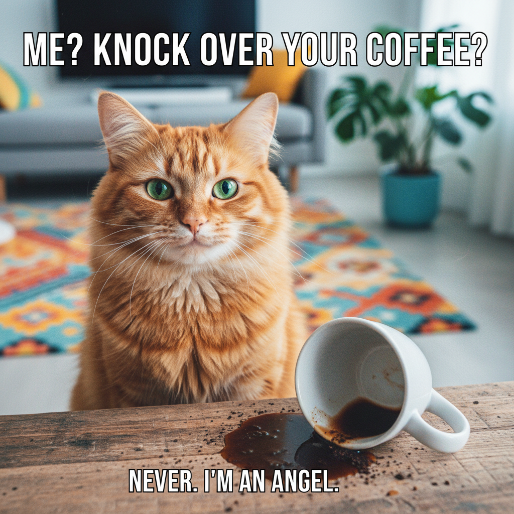 My cat just knocked my coffee over, then looked at me like I was the problem. The AUDACITY.