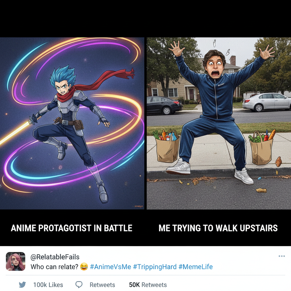 Me trying to use anime logic in real life: *falls dramatically*