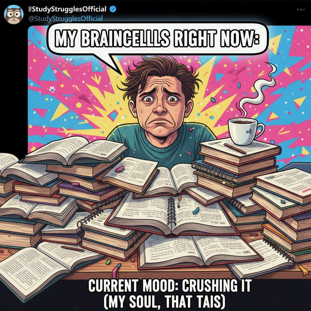 My brain during exam season: 90% panic, 10% caffeine, 0% actual information.