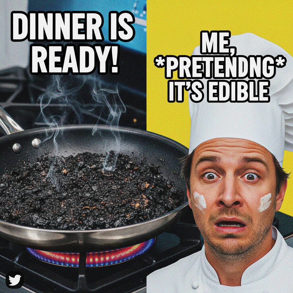 My 'gourmet' meal ended up looking like a crime scene. Send help (and a fire extinguisher).