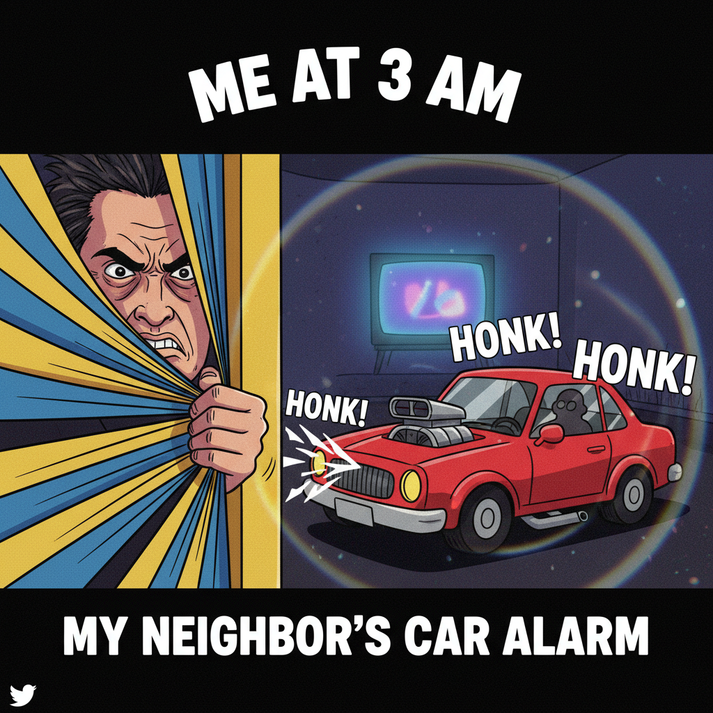 My team won. My neighbor's car horn is still going. It's 3 AM.