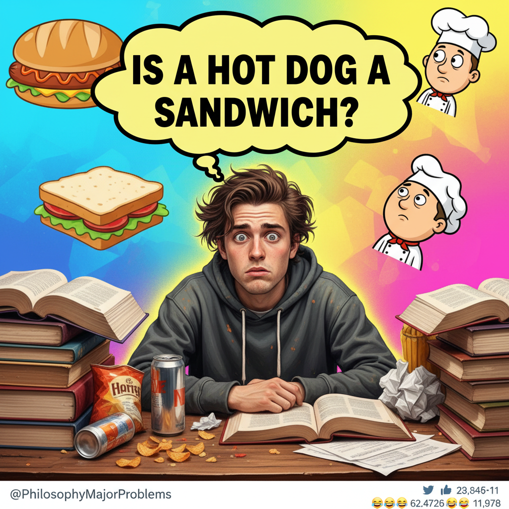 My brain during exams: 'Is a hot dog a sandwich?'