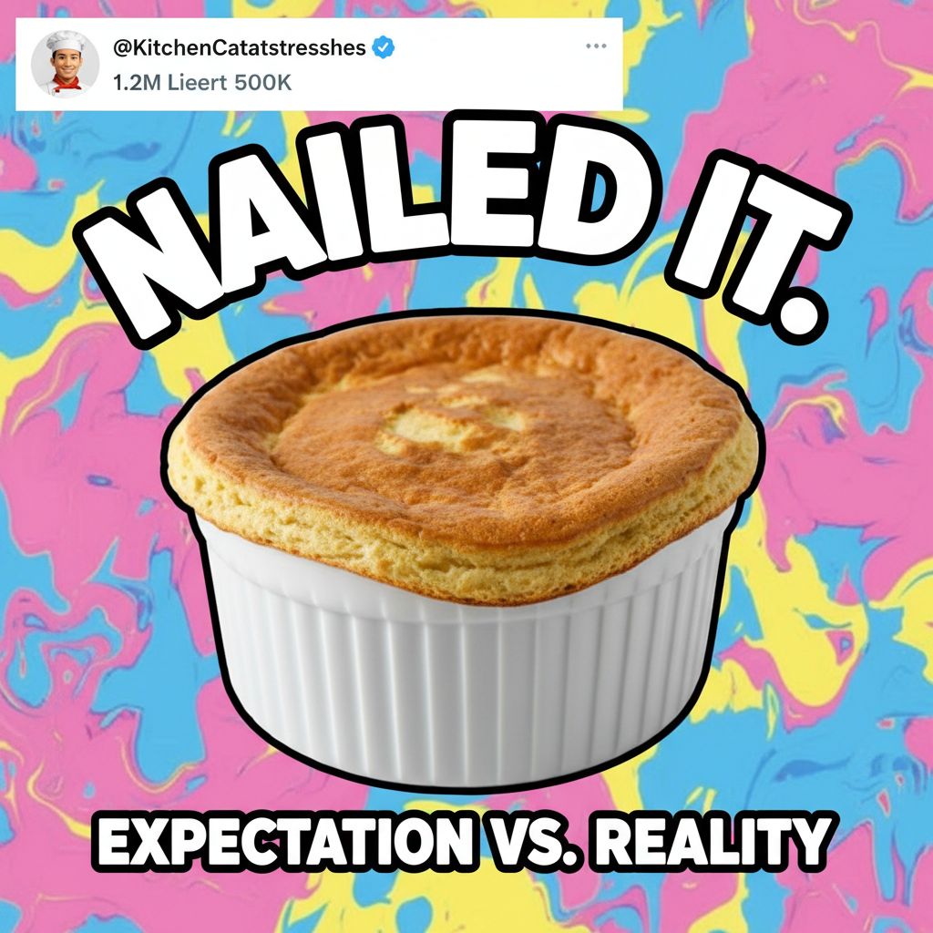 Tried to make a soufflé. Ended up with a delicious, flat, eggy pancake. Nailed it.