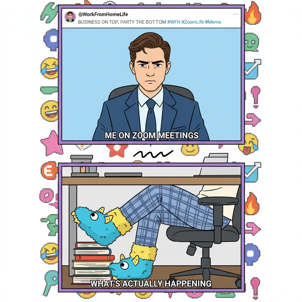 My WFH uniform: business on top, pajama pants and fuzzy socks on the bottom. Professional.