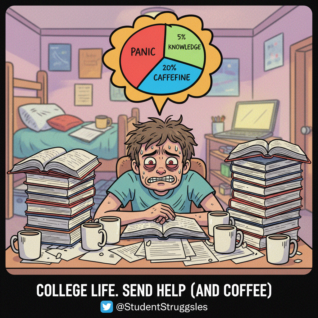 My brain during exam season: 90% panic, 10% caffeine, 0% actual knowledge.