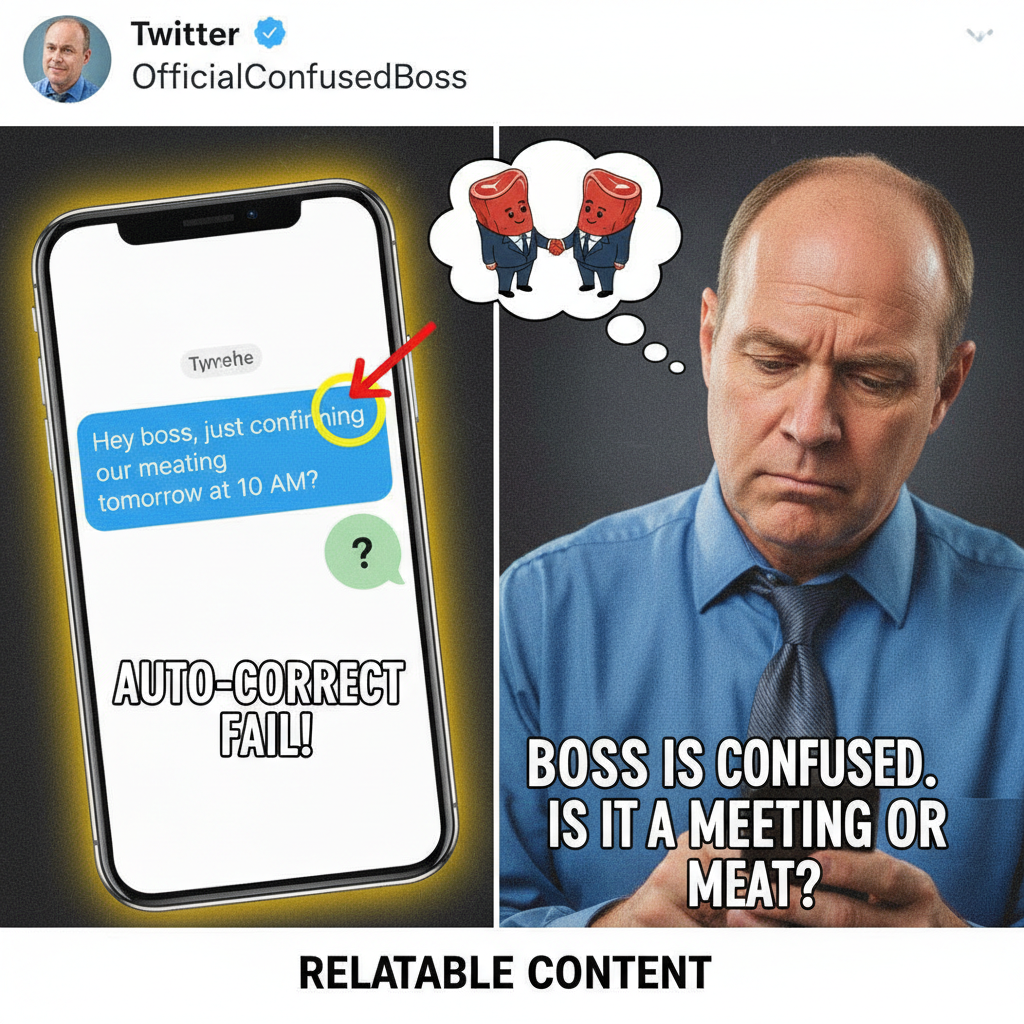 My phone autocorrected 'meeting' to 'meating'. My boss is now very confused. #TechFail