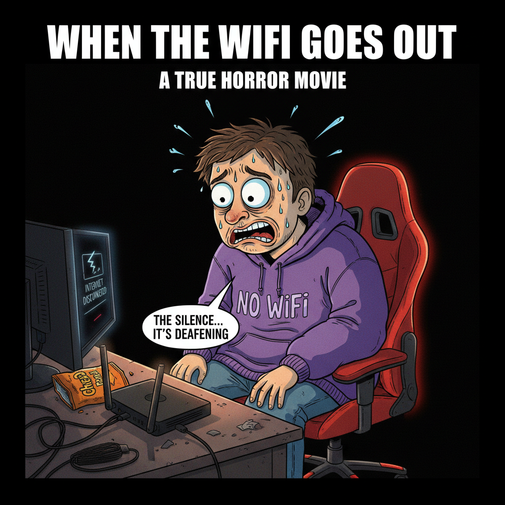 The moment the WiFi goes down and you remember what silence sounds like. It's terrifying. #NoWifi