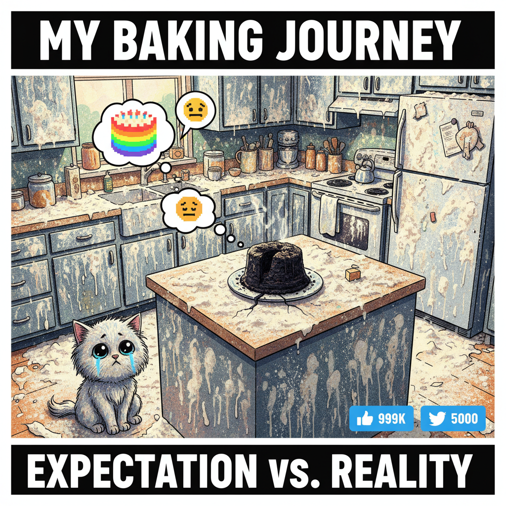 Attempted to make a 'simple' cake. Now my kitchen looks like a flour bomb exploded. Send help.