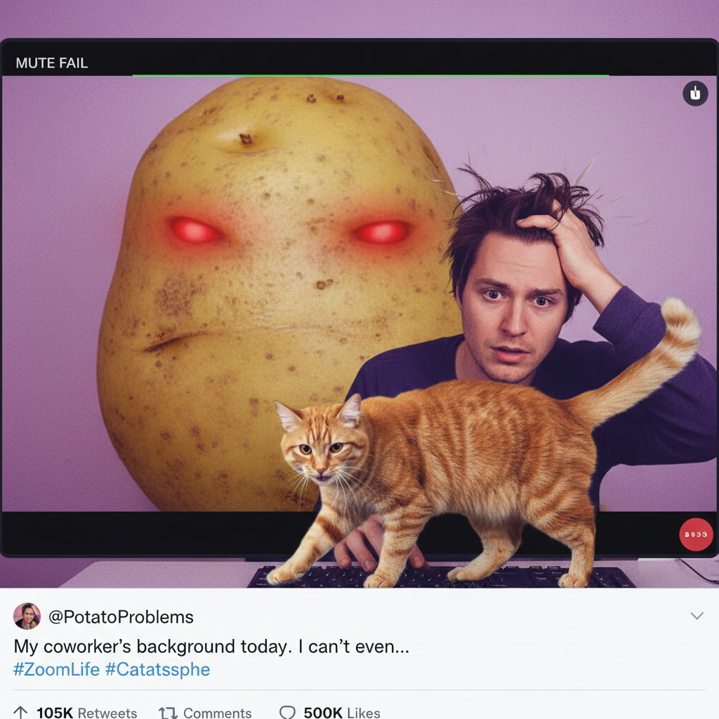 My cat just walked across my keyboard mid-Zoom call and changed my background to a potato. I quit.