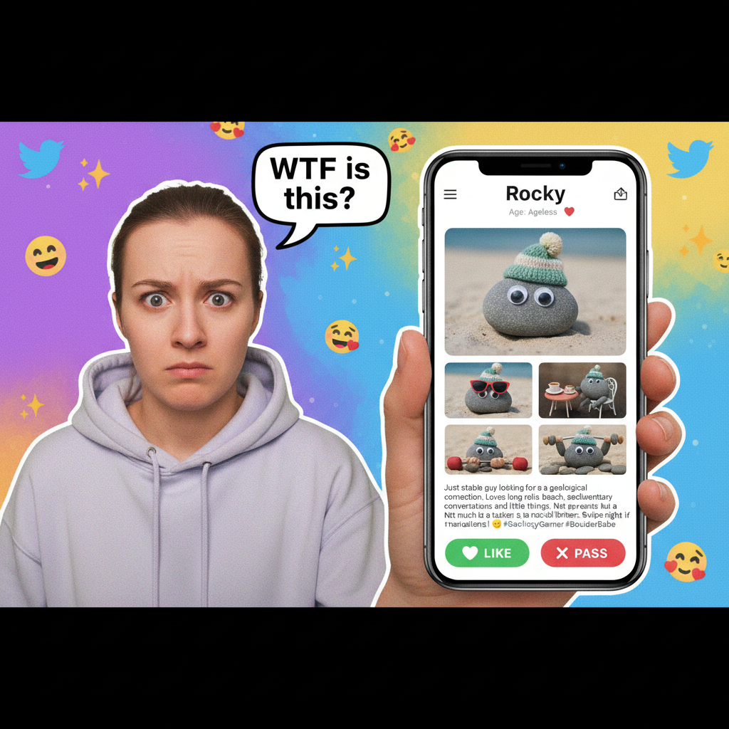 Matched with someone who only had pics of their pet rock. Is this a red flag or true love?