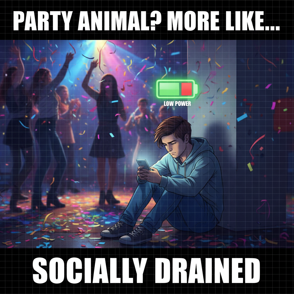 Introvert at a party: 'I've recharged my social battery for this 5-minute interaction.'