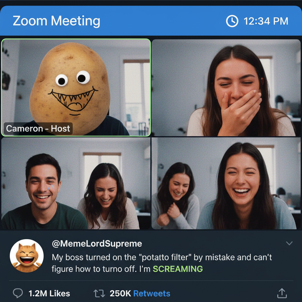 My boss's filter turned him into a potato for 10 mins. Best Zoom meeting ever. #WorkFromHome