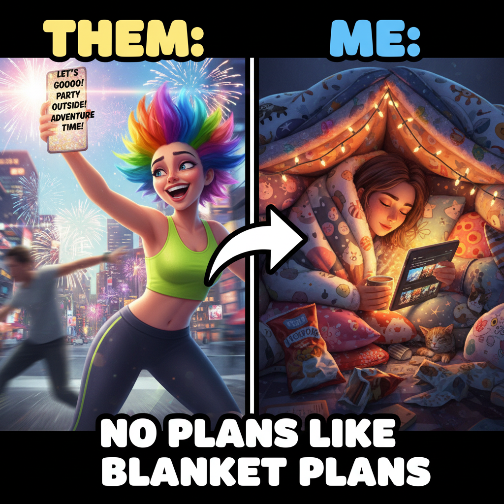 Extrovert: 'Let's go out!' Introvert: *already in bed by 8pm* 'Can't hear you over my blanket fort.' #IntrovertProblems