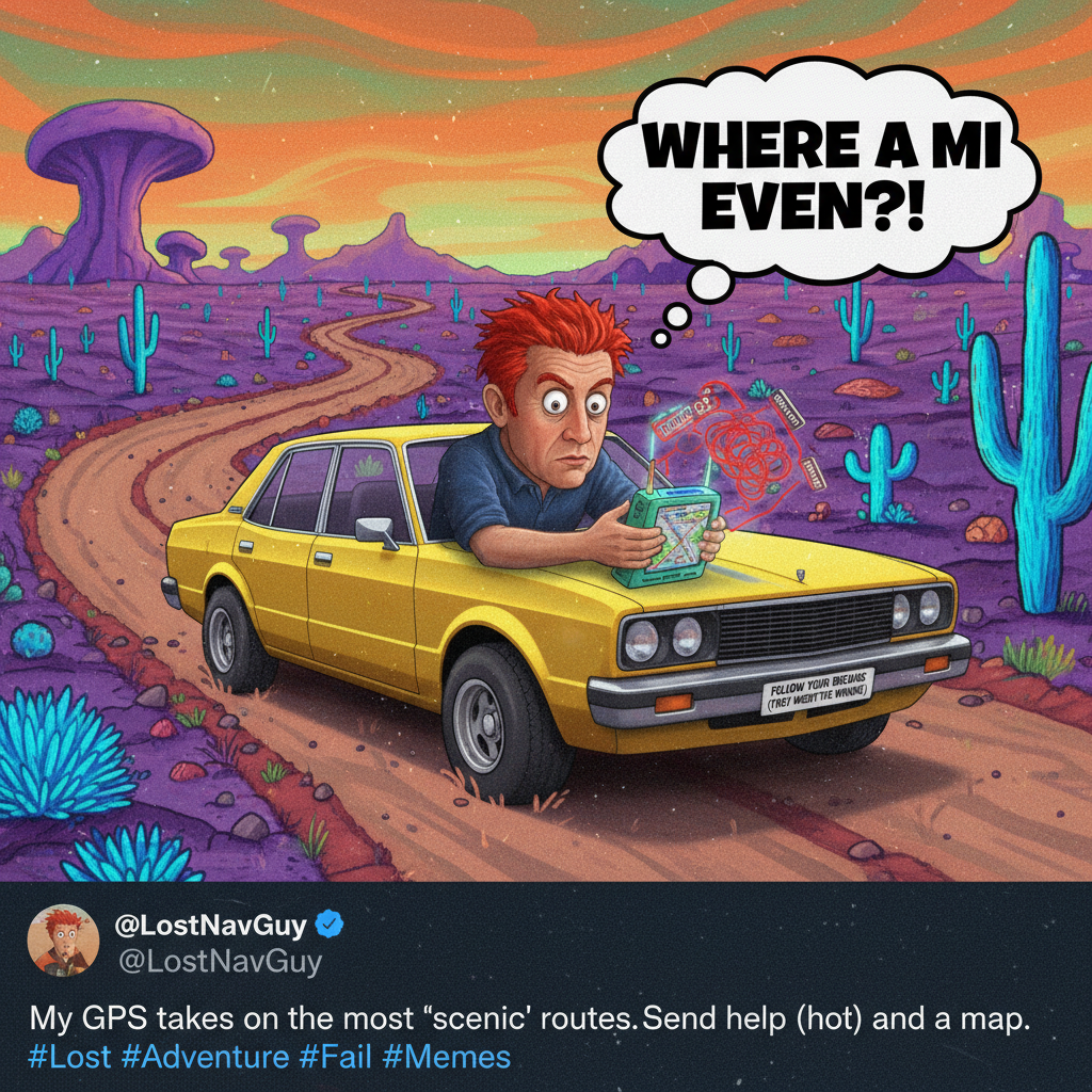 GPS: 'In 200 feet, turn right.' Me: *misses turn* 'Guess we live here now.' #RoadTrip