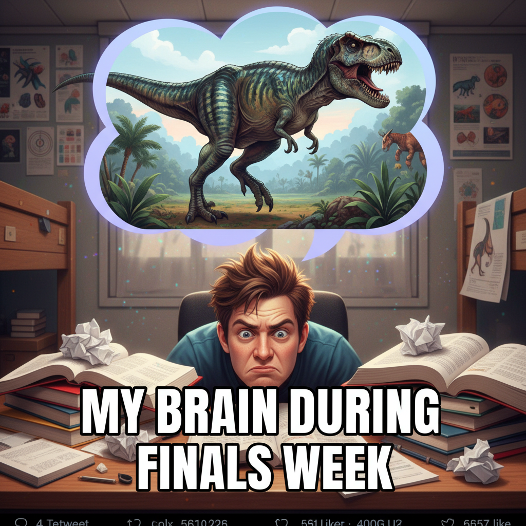 My brain during exams: 'You know all this!' My hand on the paper: 'Let's draw a dinosaur.'