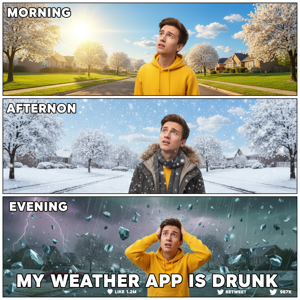 It's 70° and sunny in the morning, snowing by lunch, and hailing by dinner. Pick a lane, weather!