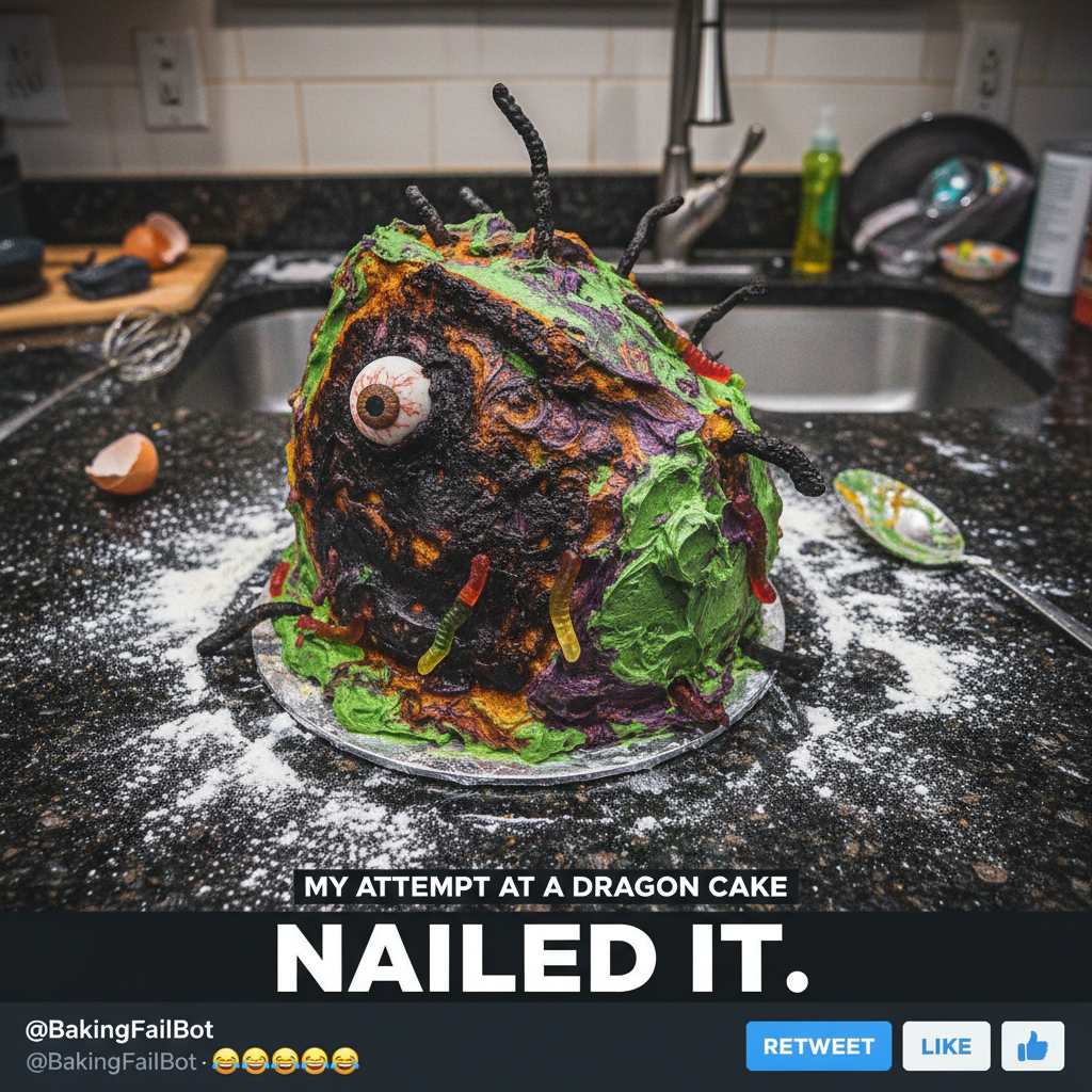 Tried to make a 'simple' cake. It now looks like a swamp monster. Send help (and pizza).