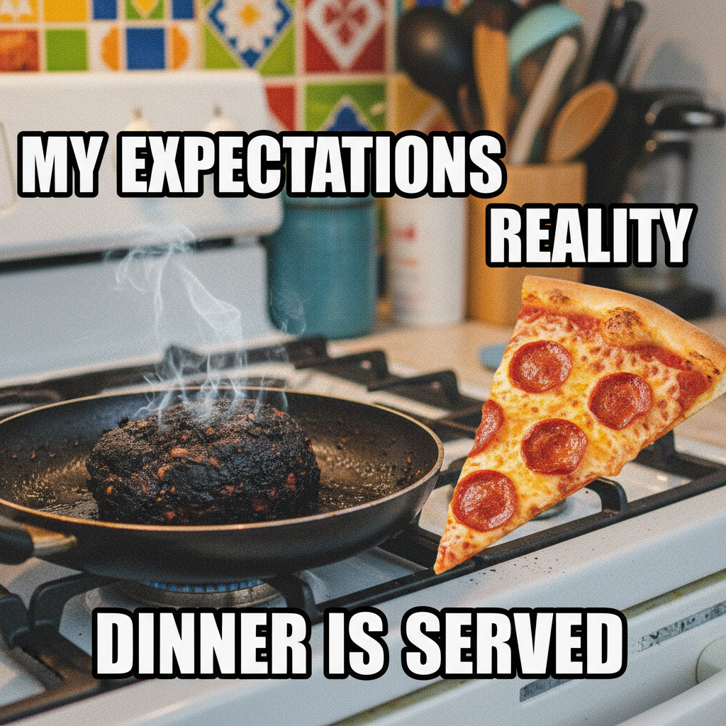 My 'gourmet' dinner ended up looking like a crime scene. Send help & pizza.