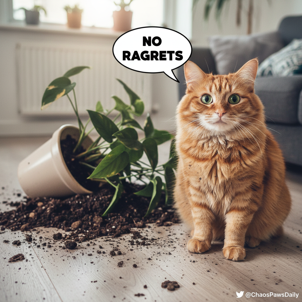 My pet just stared at me while knocking over a plant. Zero regrets in those eyes.