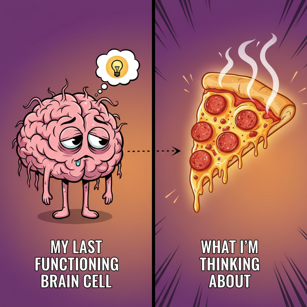 My brain cells trying to get through Wednesday vs. the pizza I'm about to order