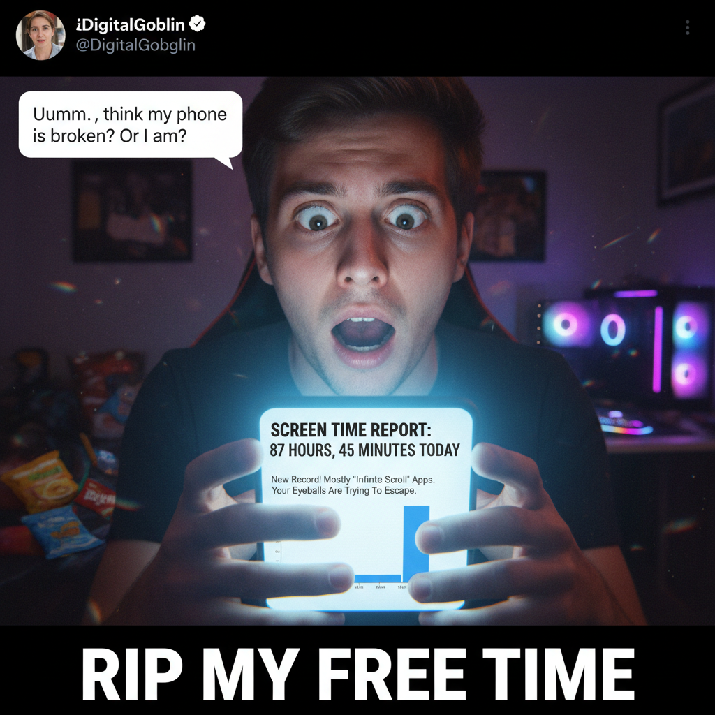 Me: 'Just 5 more minutes.' My phone: *shows 3 hours screen time*