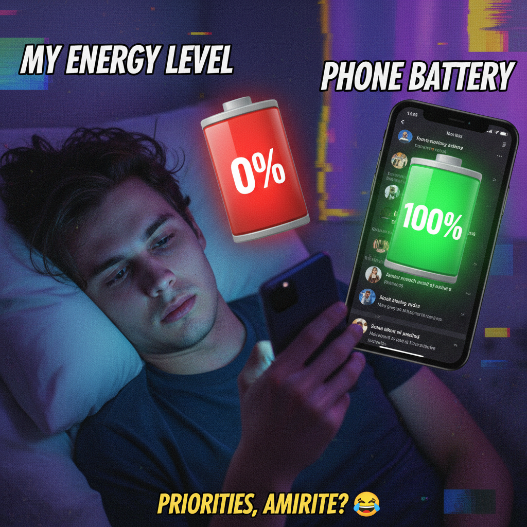 My phone battery is at 100%, but my social battery is at 0%. Send memes.