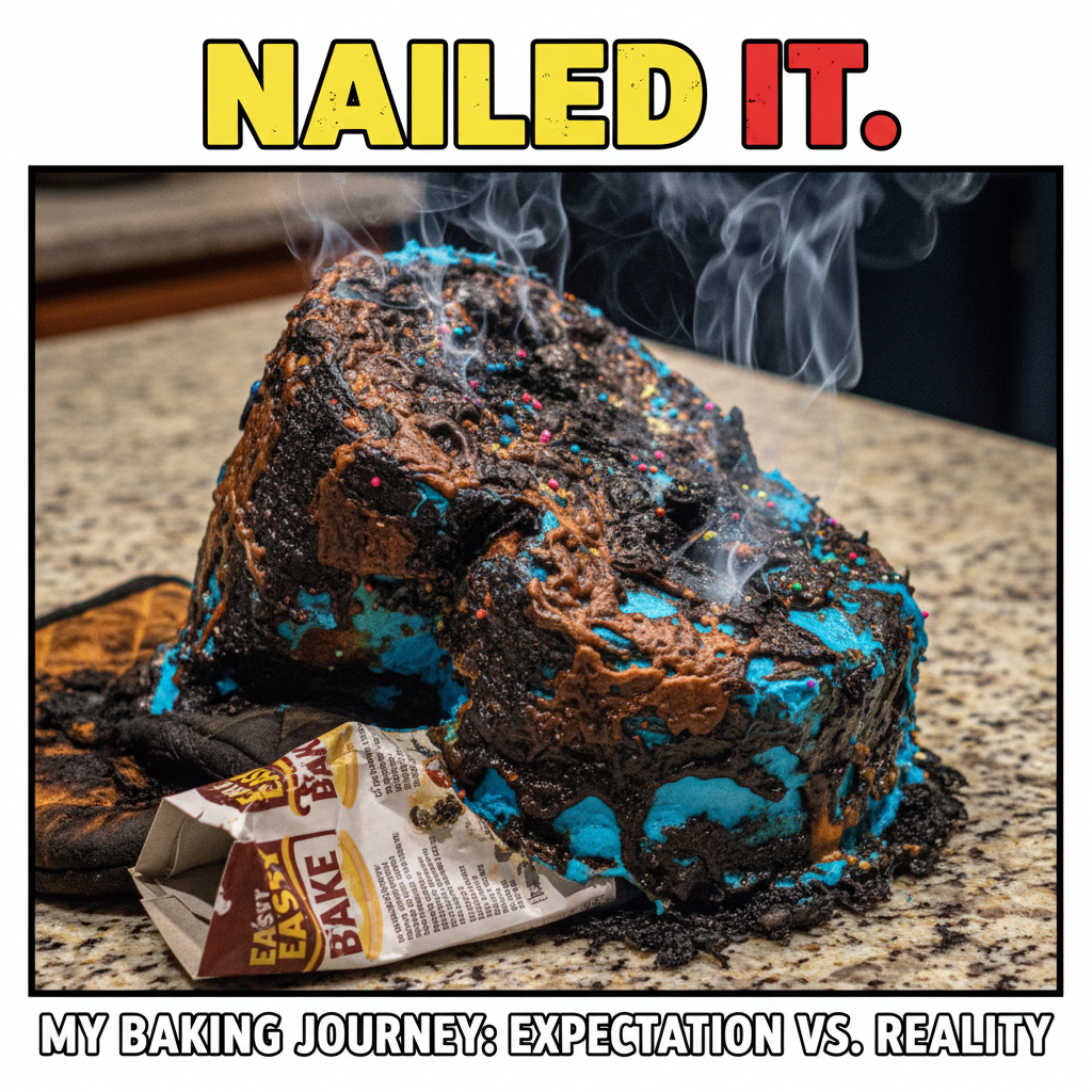 Attempted to bake a cake. It looks like a science experiment gone horribly wrong.