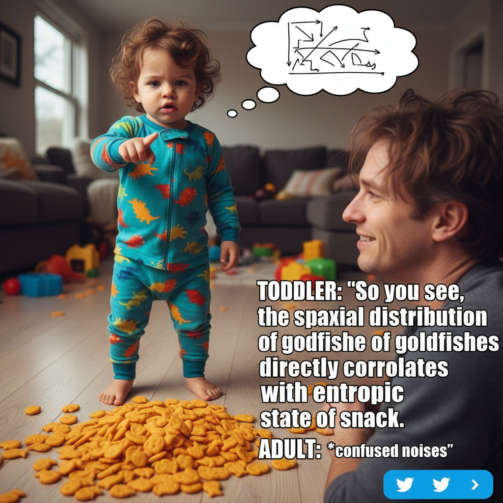 My toddler just explained quantum physics using only goldfish crackers. I'm taking notes.