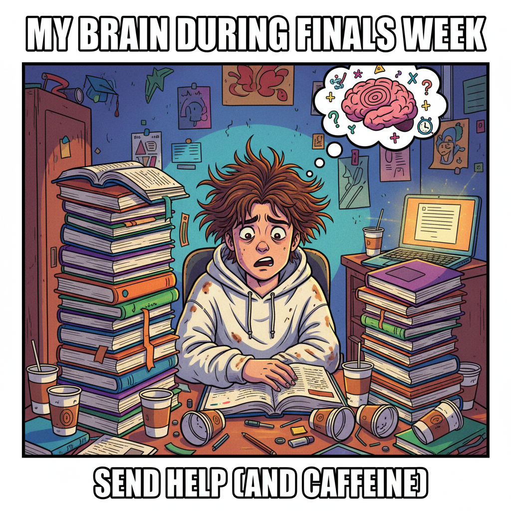 My brain during exam season: 90% panic, 10% caffeine, 0% actual knowledge.