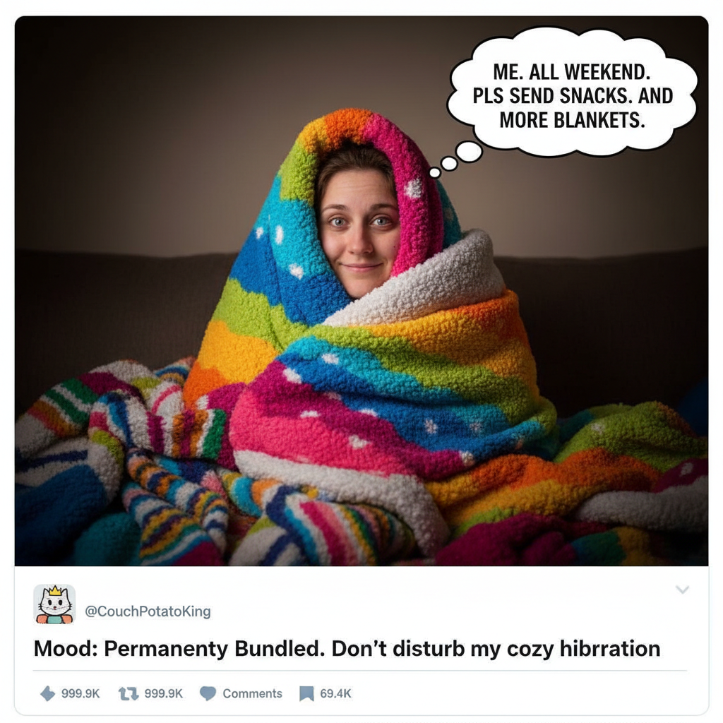 My therapist told me to embrace the darkness. So I bought more fuzzy blankets. #SeasonalDepression