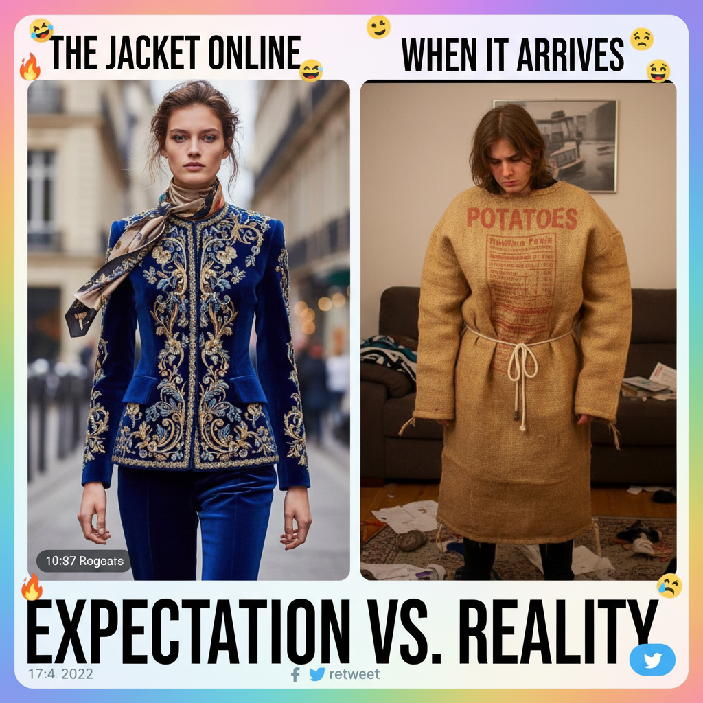 Ordered a 'chic' jacket online, got a potato sack. My fashion career is over.