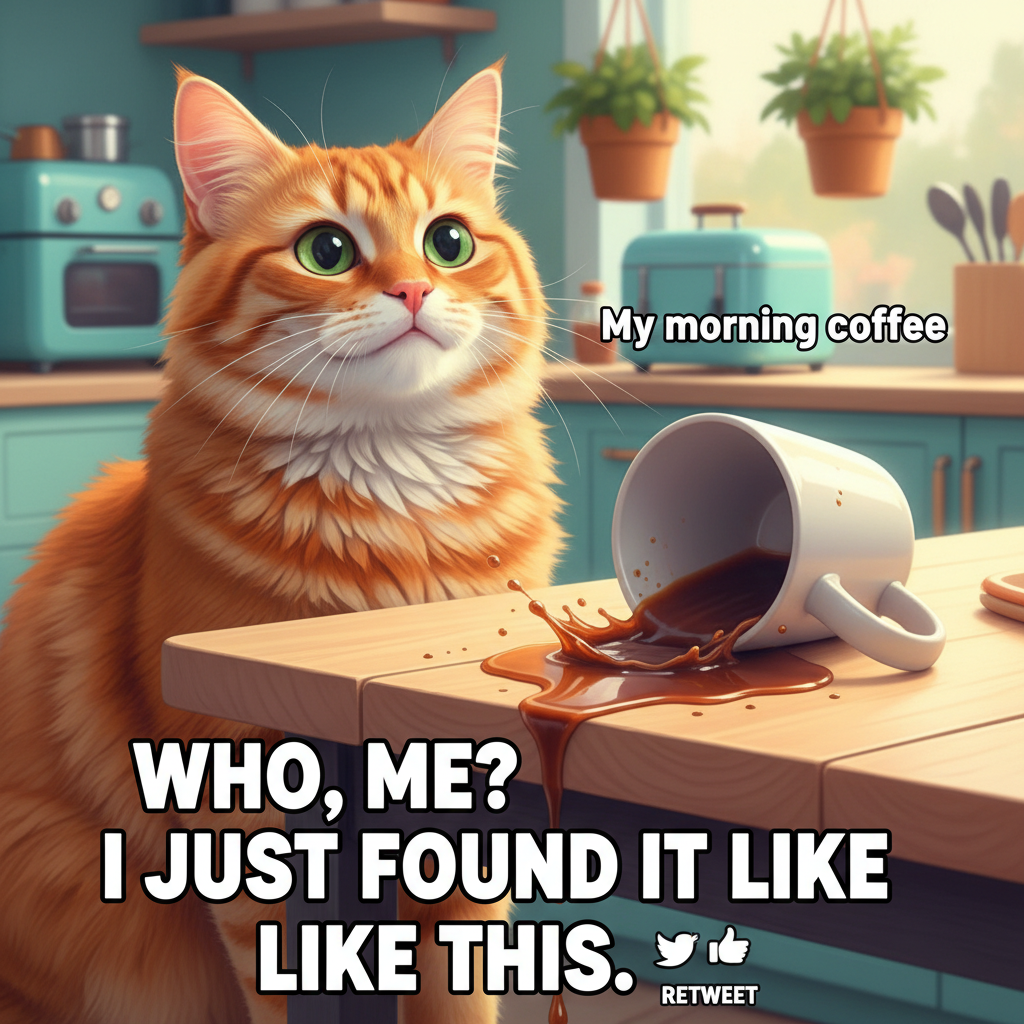 My cat just knocked my coffee over, then demanded head scratches. The audacity.