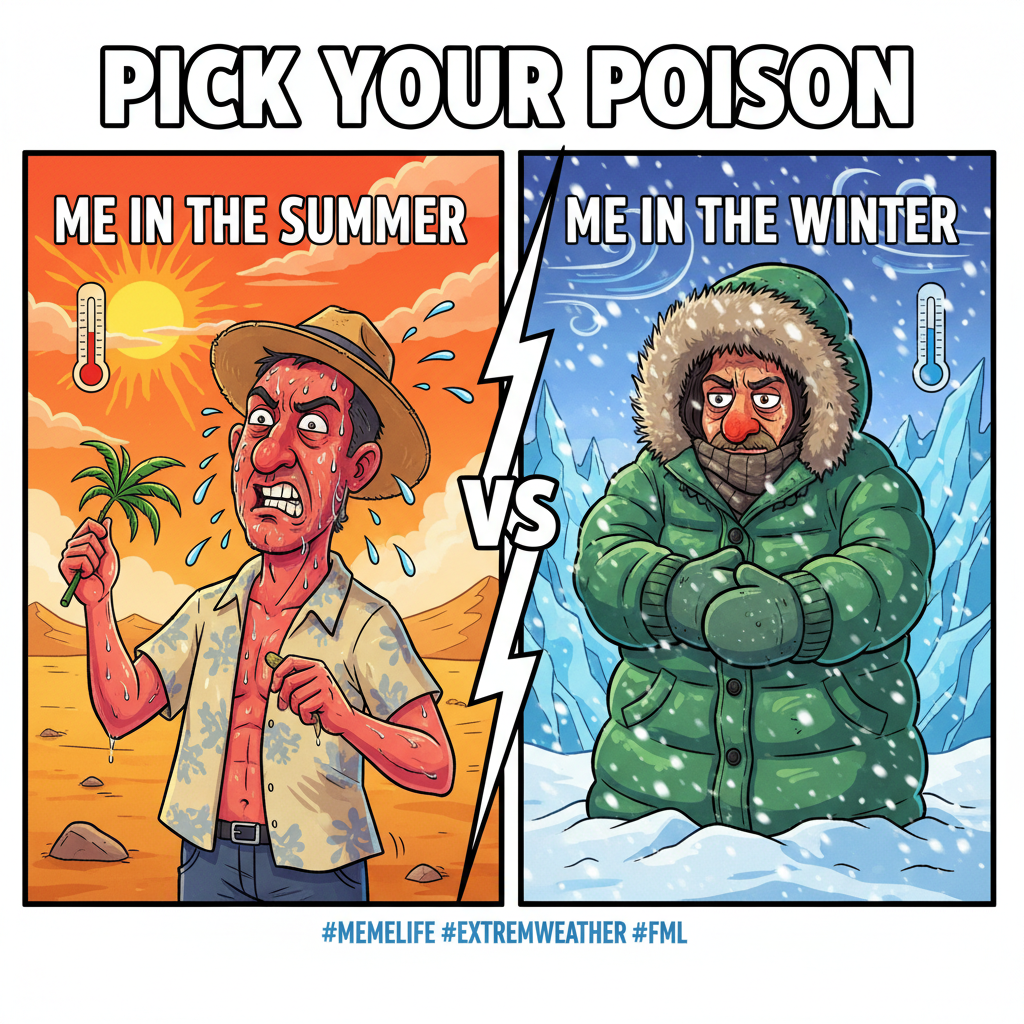 It's either 100 degrees with 90% humidity or a blizzard. There is no in-between.