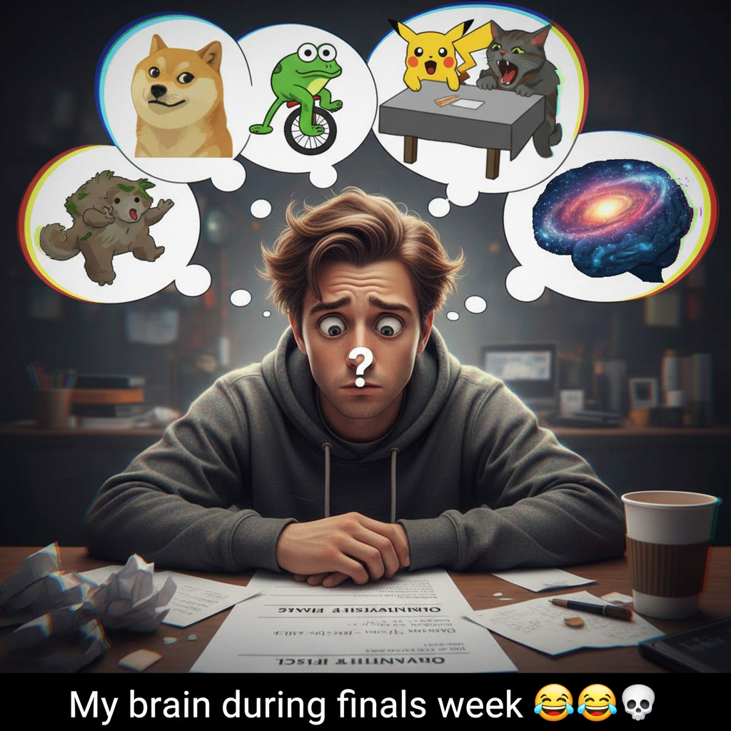 My brain during exams: 'You know this! Wait, no you don't. Remember that meme?'