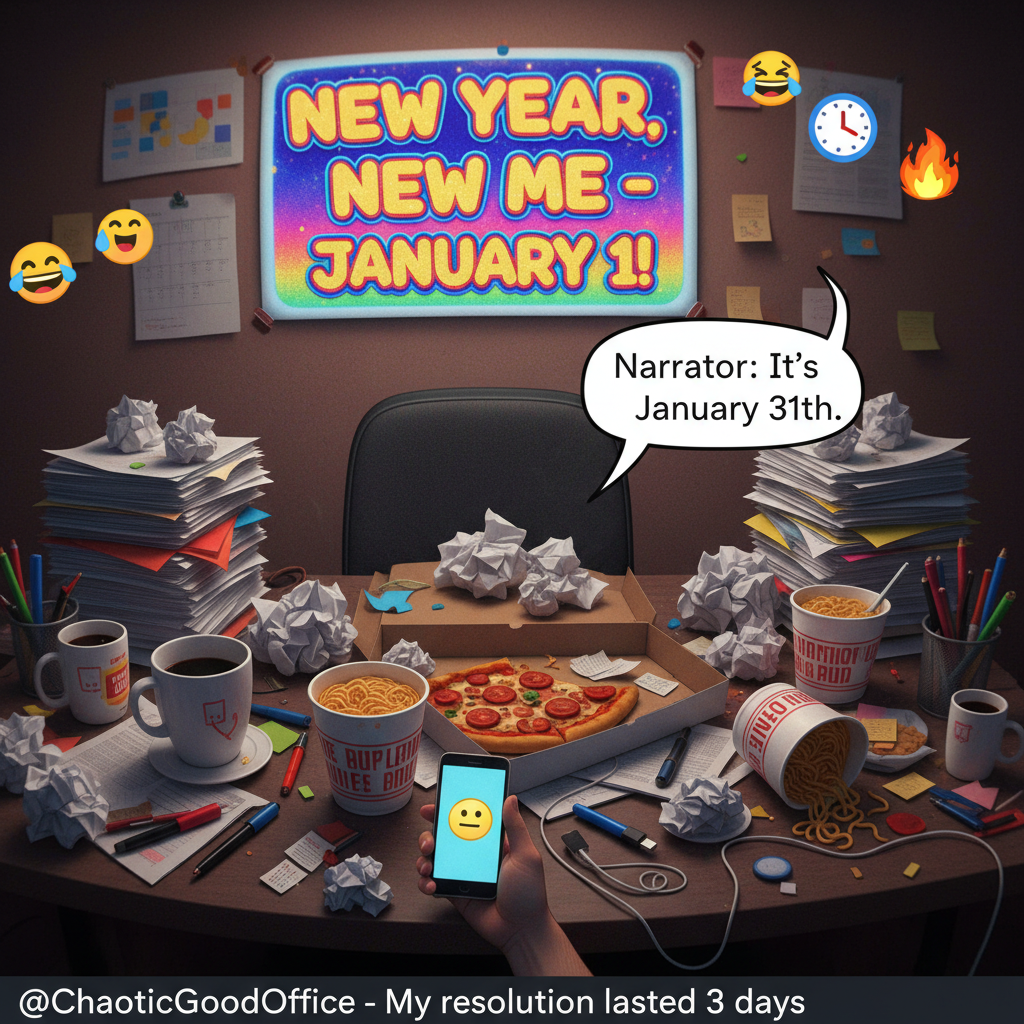 My New Year's Resolution was to be more organized. My desk currently looks like a tornado hit it.