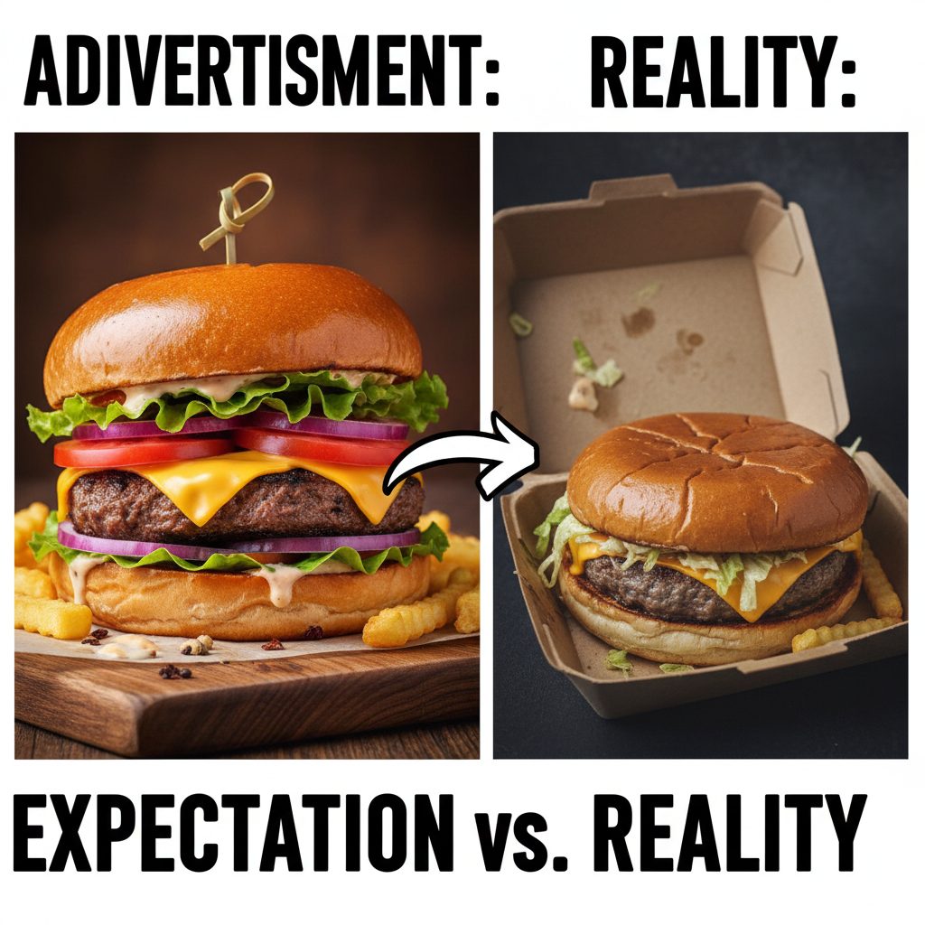 Ordered a gourmet burger. Got a sad patty on a bun that looks like it lost a fight.