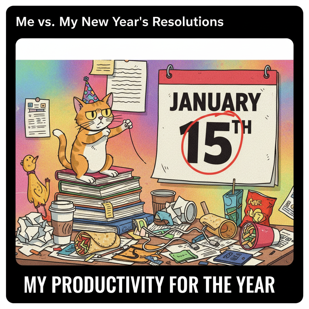 My New Year's resolution was to be more organized. My desk currently looks like a tornado hit it.