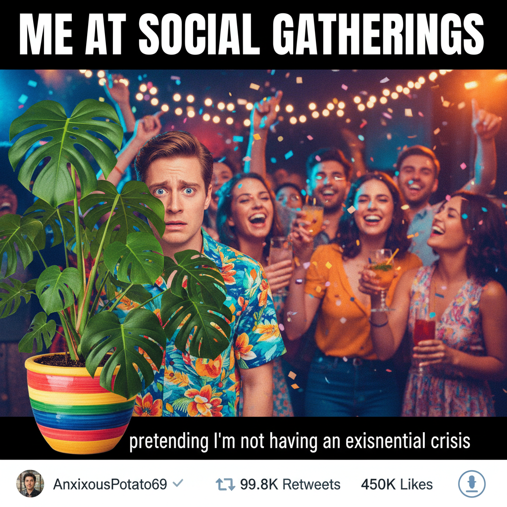 Introvert at a party: 'I should go say hi.' Also introvert: *hides behind plant for 3 hours*