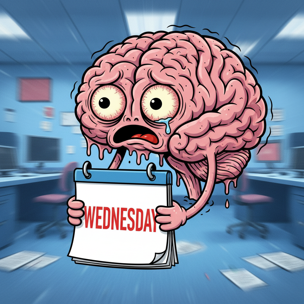 My brain cells trying to survive until Friday after seeing Wednesday's calendar notification
