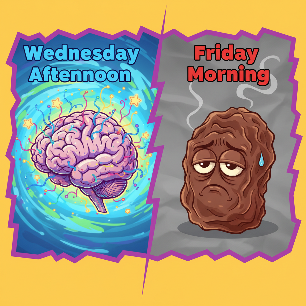 My brain cells by Wednesday afternoon vs. Friday morning