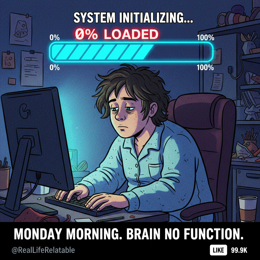 Monday morning: My brain loading... 0%. Please try again after 5 more coffees.