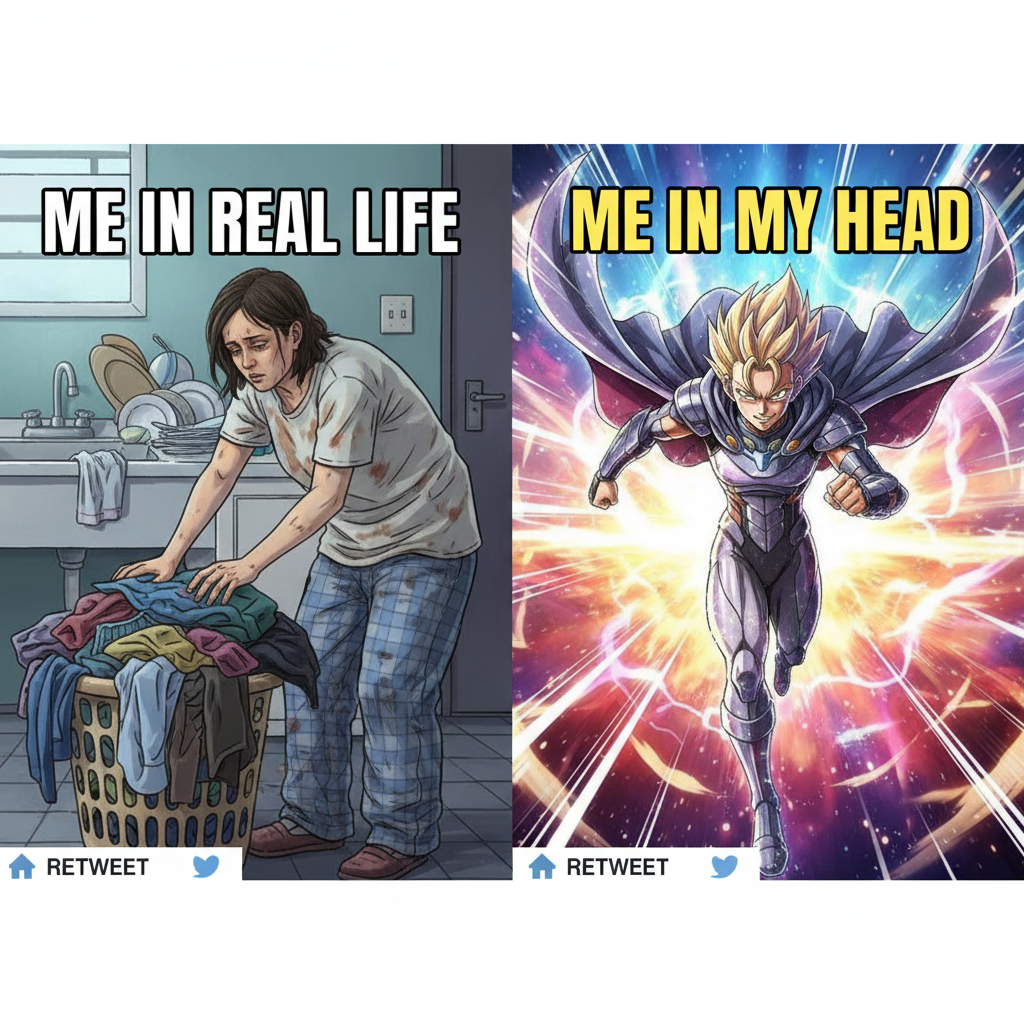 Me trying to adult vs. me in an anime opening. Two very different energy levels.