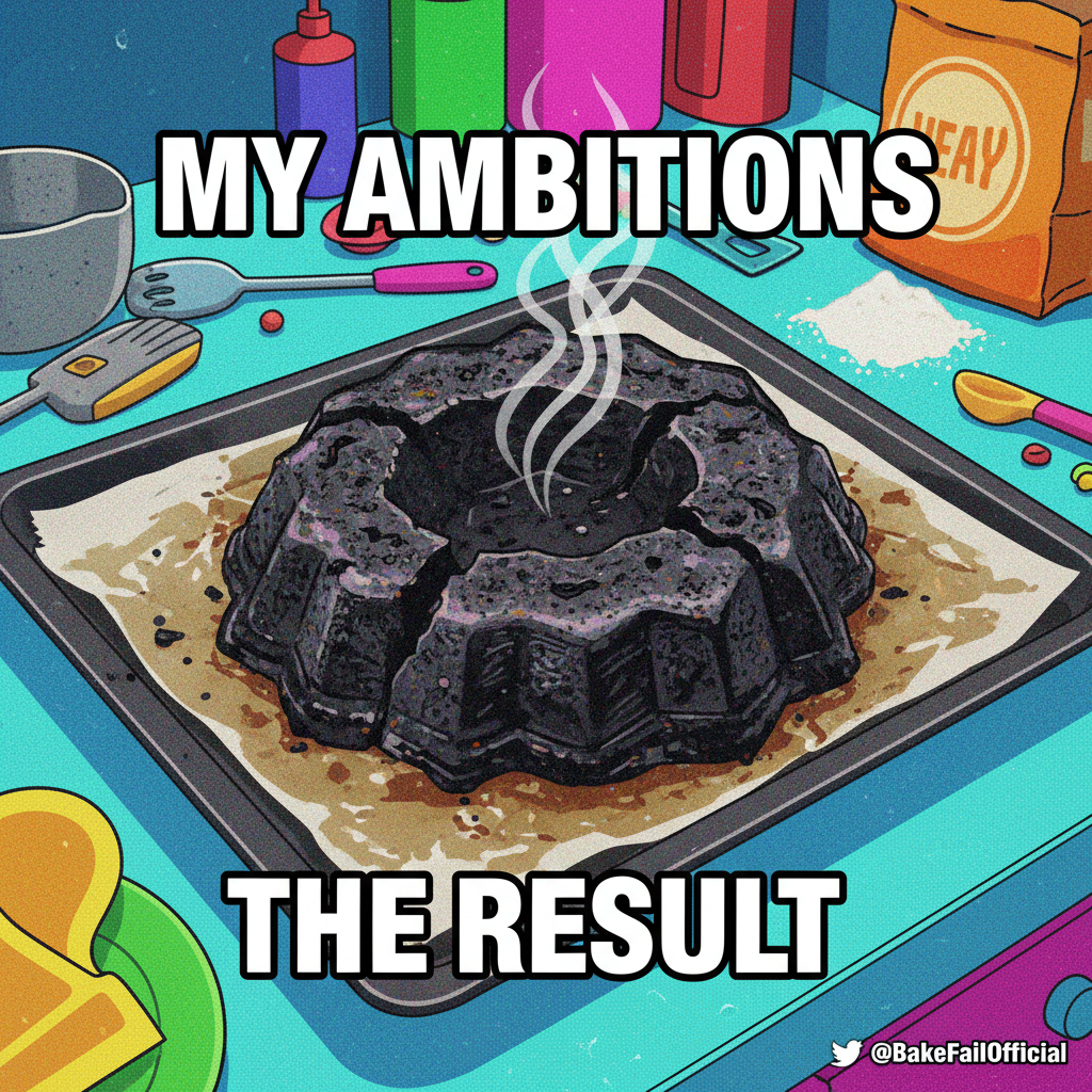 Tried to bake a cake, ended up with a charcoal briquette. Send fire department.