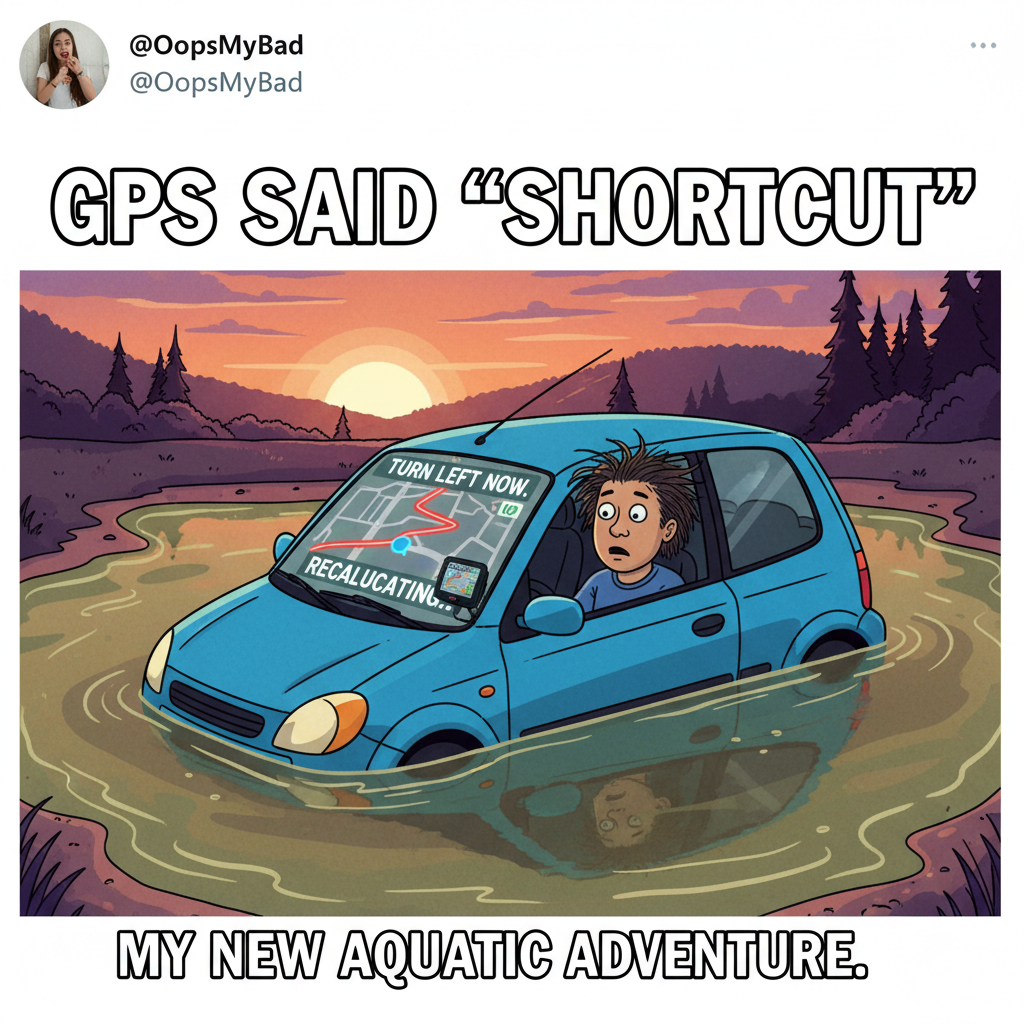 GPS said 'turn left,' I turned left into a lake. 10/10 would not recommend.