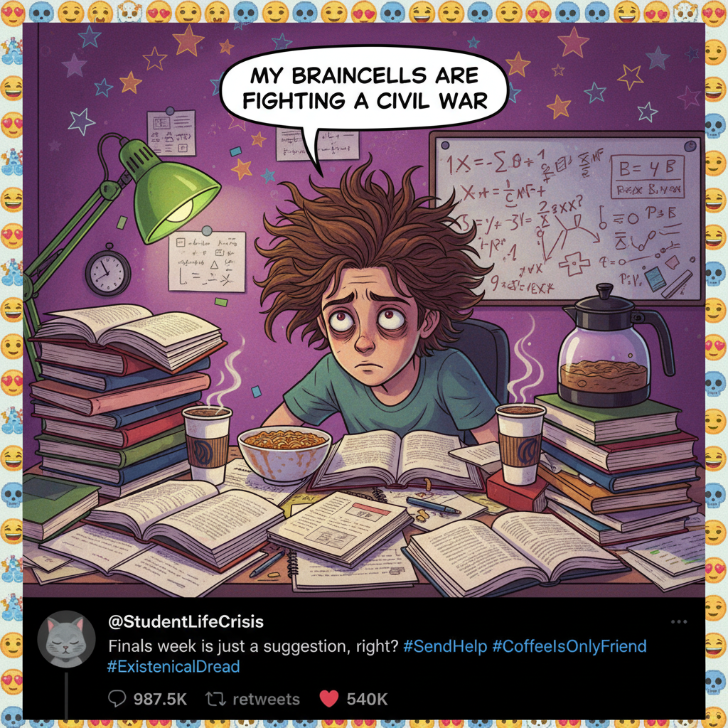 My brain during exam season: 'Is sleep a myth? Also, what's a mitochondria?'