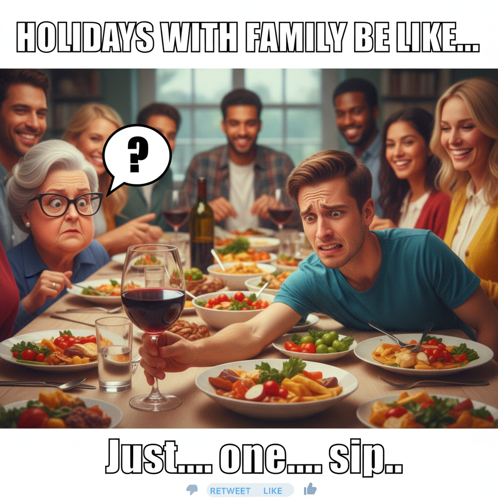 My aunt just asked me if I'm 'still single' for the 5th time this dinner. Send wine.